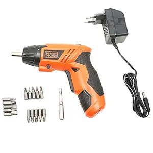 BLACK+DECKER KC4815 Cordless Screwdriver Set Ni-Cd (Nickel-Cadmium) with LED Worklight, Screw Bits Set & Adjustable Torque, 4.8 Volts 200 RPM , 6 Months Warranty (Orange, 15-Pieces) - Home & Pro Use