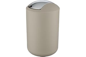 WENKO Petite poubelle salle de bain, poubelle à couvercle basculant Brasil L, 6.5L, taupe, Ø 19,5 x 31 cm