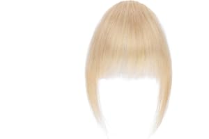 TESS 100% Real Human Hair Clip in Fringe Extensions Korean Kpop Popular Air Bangs, Festival Hair Accessories for Girls UK #24 Natural Blonde Upgraded 9g