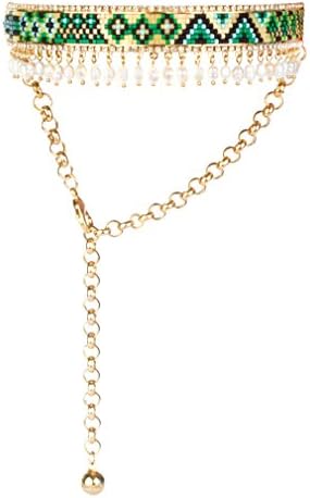 Shourouk Women's Gold Plated Bastet Green Choker Necklace of Length 15.0-18.0cm