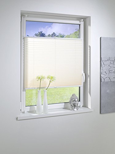PLISSEE Creme Beige, verspannt, Breite 70x220cm (max. Gesamthöhe Fensterflügel bzw. Terrassentür), mit Klemmträger / Klemmfix / ohne Bohren