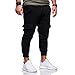 Produktbild Ba Zha Hei Mode Männer Persönlichkeit Freizeit Einfarbig Bewegung Hose Mode Herren Sport Jogging Fitness Hose beiläufige lose Jogginghose Kordelzug Slim Fit Freizeithose (XXL, Schwarz)