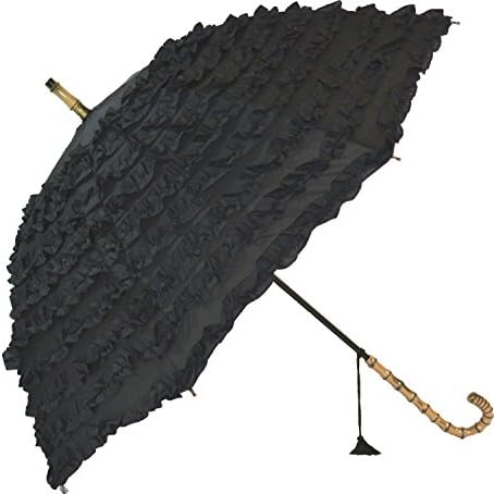 FiFi Frilly Walking Length Umbrella - Night Black
