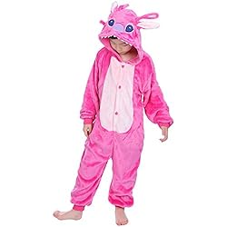 Dolamen Niños Unisexo Onesies Kigurumi Pijamas, Niña Traje Disfraz Animal Pyjamas, Ropa de dormir Halloween Cosplay Navidad Animales de Vestuario (120-130CM (47 "-51"), PinkStitch)