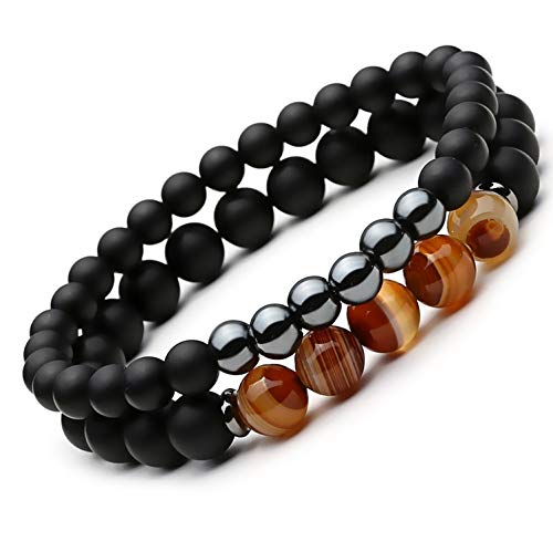 INTERNATIONAL BRANDS EXCESS STOCK TRADING U.K. I BEST U.K Juego de 2 Pulseras IBEST de Marcas internacionales con Cuentas de Ojo de Tigre y hematita de Ojo de Tigre