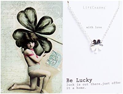 Life Charms® Be Lucky Four Leaf Clover Necklace On Card With Envelope & Seal Silver