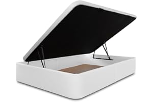 VENTADECOLCHONES.COM Ventadecolchones - Canapé Abatible Apertura Lateral Serena Gran Capacidad Tapizado en Polipiel Blanco Medidas 90 x 190 cm con Tapa en Tejido 3D