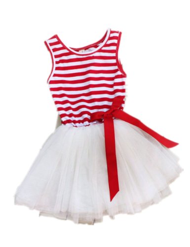 Girls Kids Princess Party Stripe Lace Tulle Tutu Dress Sundress Outfits (90 (...