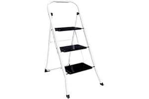 Acomoda Textil - Escalera de Metal Multiusos Antideslizante, Plegable y Resistente Escalera Profesional Ligera de Fácil Transporte para Hogar, Almacén, Garaje y Limpieza. (3 Peldaños, 105x46x71cm)