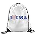Produktbild Etryrt Prämie Turnbeutel,Sporttaschen, Drawstring Backpack Gym Bag Travel Backpack I Love USA White Travel Drawstring Backpacks for Teen Kids 16.9x14.2