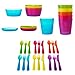 Ikea 36 Pcs Kalas Kids Safe Durable Plastic BPA Free Flatware, Bowl, Plate, Tumbler Set, Colorful