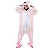 Keral Unisex Pyjama Tierkostüme Schlafanzug Tier Onesize mit Kapuze Erwachsene Overall Kostüm festival tauglich Ente Rosa Schwein Größe S
