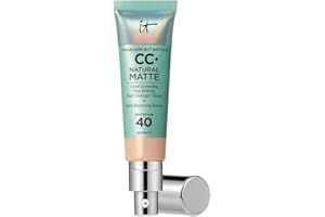 IT COSMETICS, CC+ Crème Natural Matte SPF 40, Haute Couvance et Contrôle de Brillance, Peaux Mixtes à Grasses, Avec Sérum Équilibrant à l'Acide Hyaluronique, Your Skin But Better, 32 ml