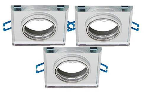 Trango LUXUS TG6729SC-3 - Juego de 3 lámparas empotrables orientables, cuadradas, de cristal y aluminio, luz LED, con plenum de seguridad GU10, 230 V