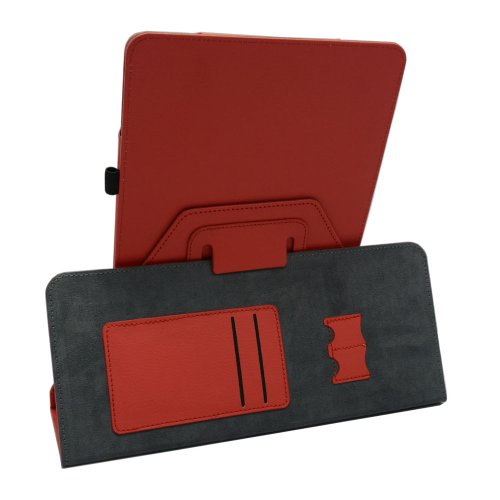Coodio® Medion LifeTab E10320/E10318/E10316/E10315 Tablet 360 Grad Drehbar Lederhülle Tasche Cover Mit Ständer Gebaut in Handgriff – Farbe Rot - 5