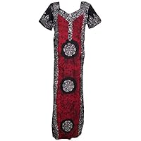 Women's Cotton Caftan Dress Red Batik Printed Lounge Night Wear L