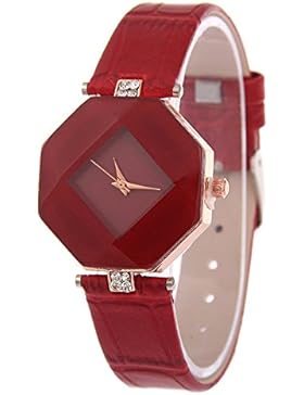 GossipyBoy Ladies Fashion Hexagonal Rhombus Dial Quartz Wrist Watch with Rhinestone Decoration Leather Bracelet...