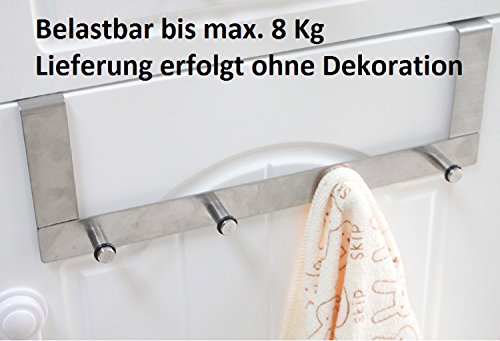 Türhakenleiste Türhängeleiste für Türen bis ca. 20 mm Falzstärke Edelstahl 30 x 10 cm Silber 4 Haken bis Max 8 kg belastbar (1stk) - 5