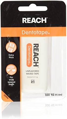 Dentotape Waxed Dental Floss with Extra Wide Cleaning Surface for Large Spaces Between Teeth, Unflavored, 100 Yards (Pack of 4)