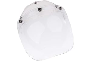 TISHITA Casco Vintage de Motocicleta de 3 Broches Visera de Burbuja Lente de Protección Facial Abierta Abatible, 3