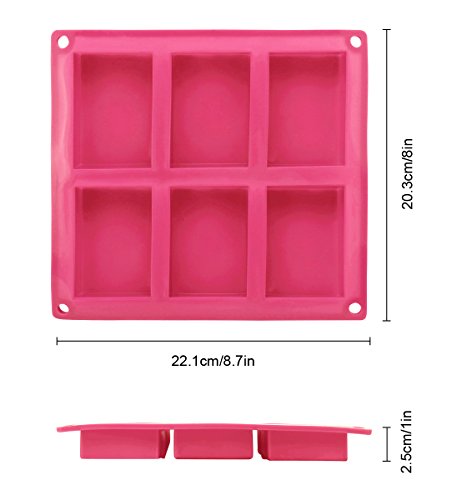 Joyoldelf 6 Hohlräume Rechteck Silikon Handgemachte, Seife Formen Kuchenform, Eiswürfelbehälter,Satz von 2, Rosa - 7