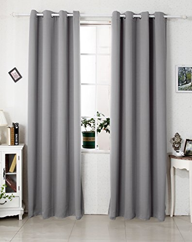 WOLTU #329 Gardine Vorhang blickdicht , Verdunkelungsvorhang Thermovorhang mit Ösen , schwere Ösenschal Verdunkelungsgardine , 135x225cm , Dunkelgrau - 2