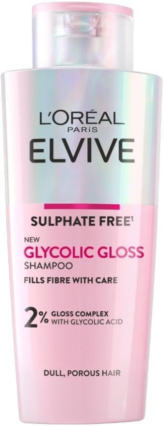 L'Oreal Paris Elvive Glycolic Gloss Shampoo, With Gloss Complex and Glycolic Acid, Fills and Seals Hair Fibres, For Long-lasting, Smooth and Shiny, Sulphate Free, Ideal for Dull Hair, 200ml