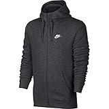 Cierre de cremallera. Nike M NSW FZ FLC Club Sudadera con Capucha, Hombre, Gris Charcoal Heathr/White, L