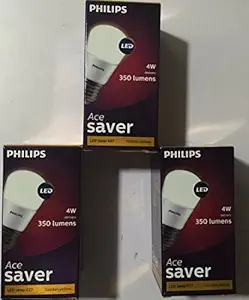 PHILIPS E27 4W 350 Lumens Ace Saver LED Lamp (Golden Yellow, Warm White, 3000k) - Pack of 3