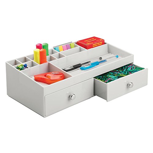 InterDesign Drawers Schubladen Organizer | Schminkbox mit 2 Schubladen zum Sortieren von Make-Up, Schmuck, Kosmetik etc. | auch als Ordnungssystem für das Büro geeignet | Kunststoff hellgrau - 6