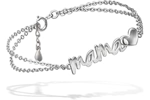 TURMALINA BY MARTINA Turmalina - Pulsera mama de Plata de Ley 925, pulsera con cadena doble con corazón, Regalo pulsera Día de la Madre, San Valentín, Cumpleaños, regalo Mamá con caja de regalo