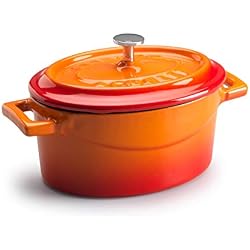 Pentole Agnelli Slowcook Casserole Ovale avec 2 poignées, en Fonte 0.4 litri Orange