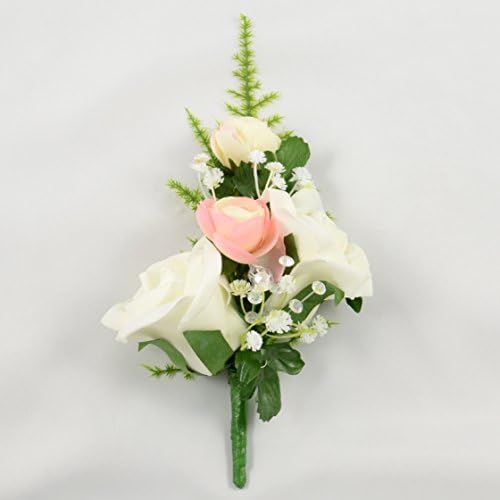 Artificial Wedding Flowers Hand-Made by Petals Polly, Foam Rose Corsage/Buttonhole in Ivory Pink Ranunculus