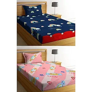 NEW LEAF Cotton Feel Soft and Smooth Cartoon Printed 2 Single Bedsheets Special for Kids or Your Baby with 2 Matching Pillow Covers (Candy and Ranbow)