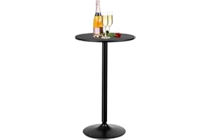 GiantexUK Round Bar Table, Modern Pub Table with Non-slip Plastic Ring, 60CM Top Breakfast Tables for Living Room Dining Room Kitchen Pub Counter (1, Black, 60 x 60 x 101cm)
