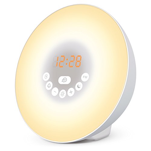 Amir Wake-Up Light, Wecker Lichtwecker, Lichtwecker, Wecker Licht, Aufwachen mit Licht, Sonnenaufgang Simulation Wake-up Light (Sonnenaufgangfunktion, 6 Natürlichen Wecktöne , Touchdisplay, 10-Helligkeit, Digitales FM Radio )