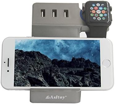USB Charging Station,Asltoy 3 Port Charging Station with Apple Watch Stand Multiple USB Charger Desktop Charging Stand Organizer Charging Dock Cell Phone Docking Station (Gray)