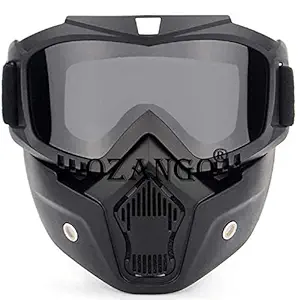 OZANGO Bike Helmet Riding Goggles Glasses With Removable Face Mask,Detachable Fog-proof Warm Goggles Mouth Filter Adjustable Non-slip Strap Black for Yamaha SS 125