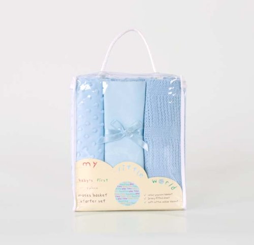 Baby Nursery starter bedding set (Moses fitted Sheet,popcorn and Cellular Blanket) - Blue