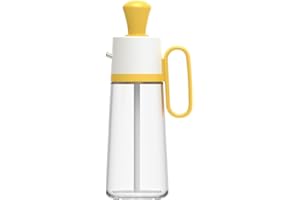 TYENAZA Dispenser di Olio con Spazzola in Silicone, 3 in 1 Bottiglia Dispenser per Olio in Vetro da Cucina, 550ml Anti Perdite Bottiglia di Olio d'Oliva, per Cucina, Friggitrice ad Aria, Cucina, Barbecue(Oro)
