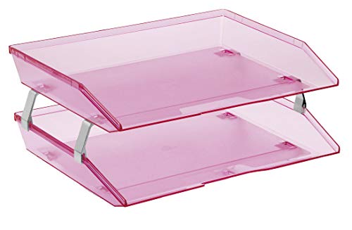 Acrimet Bandeja Portadocumentos 2 Niveles para Cartas (Color Rosa Transparente)