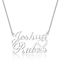 Individuelle Namenskette 925 Sterling Silber mit zwei Wunschname (verbindet durch ein keines Herz)