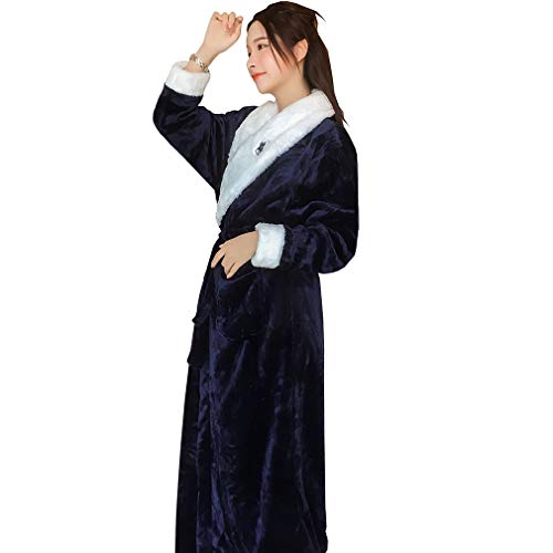 Preisvergleich Produktbild Unbekannt Robe Womens Mens Flanell Robe, Nachtwäsche, Bademantel Aus Weicher Baumwolle,Whitecollarnavy