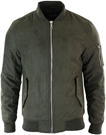 Mens MA1 PU Suede Bomber Varsity Jacket Quilted Smart Casual Harrington Coat