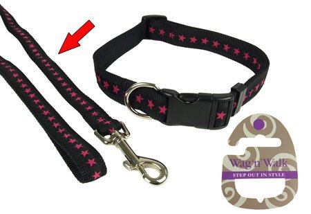RosewoodWag-n-Walk Lead Star, 3/4-inch, Black/ Hot Pink
