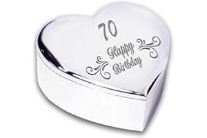 CHRIS BAG OF GOODIES 70th 70 Seventeeth Happy Birthday Swirl Silver Finish Heart Shaped Trinket Box Keepsake Novelty Keepsake Gifts Idea For Her Women
