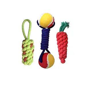 Cozy Puppies Combo of 3 Durable Pet Teeth Cleaning Chewing Biting Knotted Small Puppy Toys -100% Natural & Safe Cotton (Color May Vary) Visit The The DDS Store Store