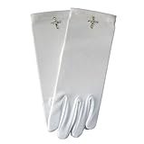 WHITE SATIN GLOVE WITH DIAMANTE CROSS FIRST COMMUNION GIRL CHILDS DRESS/VEIL