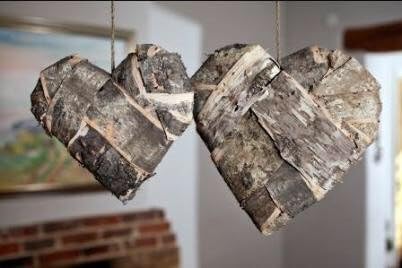 Winter Flora 25 cm Hanging Birch Bark Heart - Natural