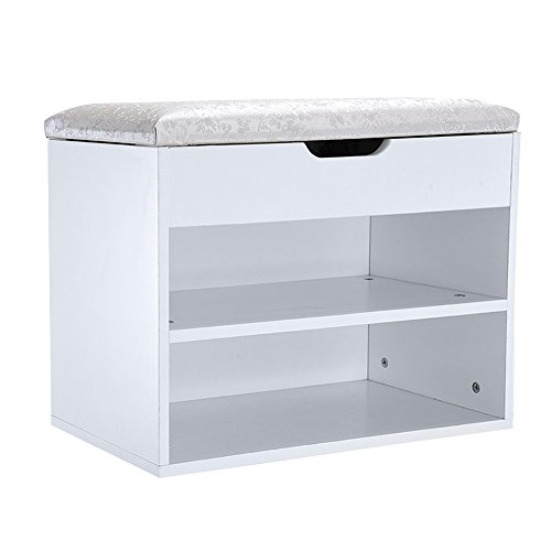 PANANASTORE Wooden Unit Storage Bench with Seat Cushion Shoes Cabinet for Hallway Living Room Bedroom White